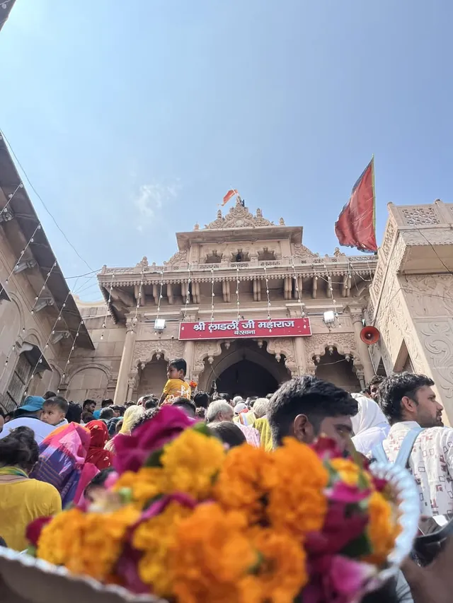 Flowers going up the last steps to Shriji